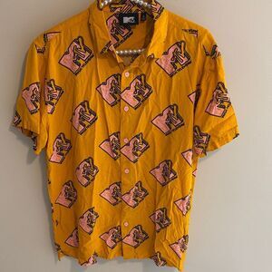MTV Men's Bright Yellow and Pink Logo Shirt size small